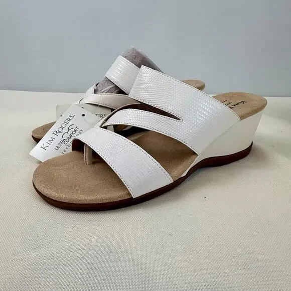 NIB Kim Roger’s Krystal White Slip On Ultra Comfort Wedge Sandals 8M Man Made - Picture 15 of 16